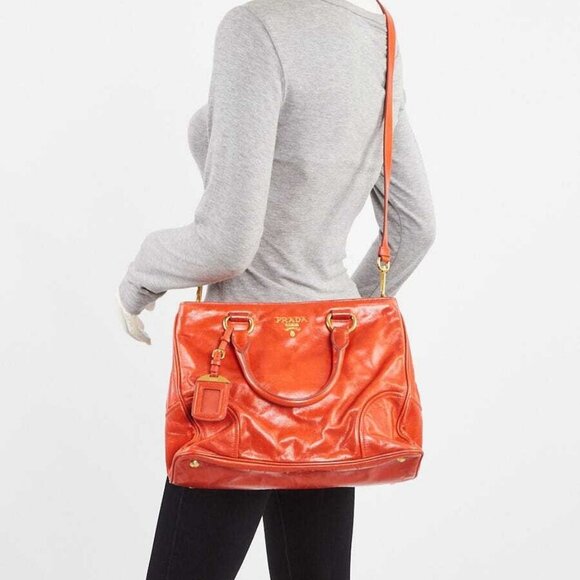 Prada Mandarino Vitello Shine Leather Shopping Tote Bag - Picture 1 of 13